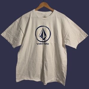 Volcom T-Shirt Men's X-Large White Logo Graphics Cotton Skater Surfer Streetwear
